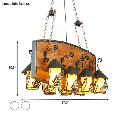 Rustic wood and black lantern island pendant light with amber glass lanterns by Decorbites on Tampa Home & Garden Store
