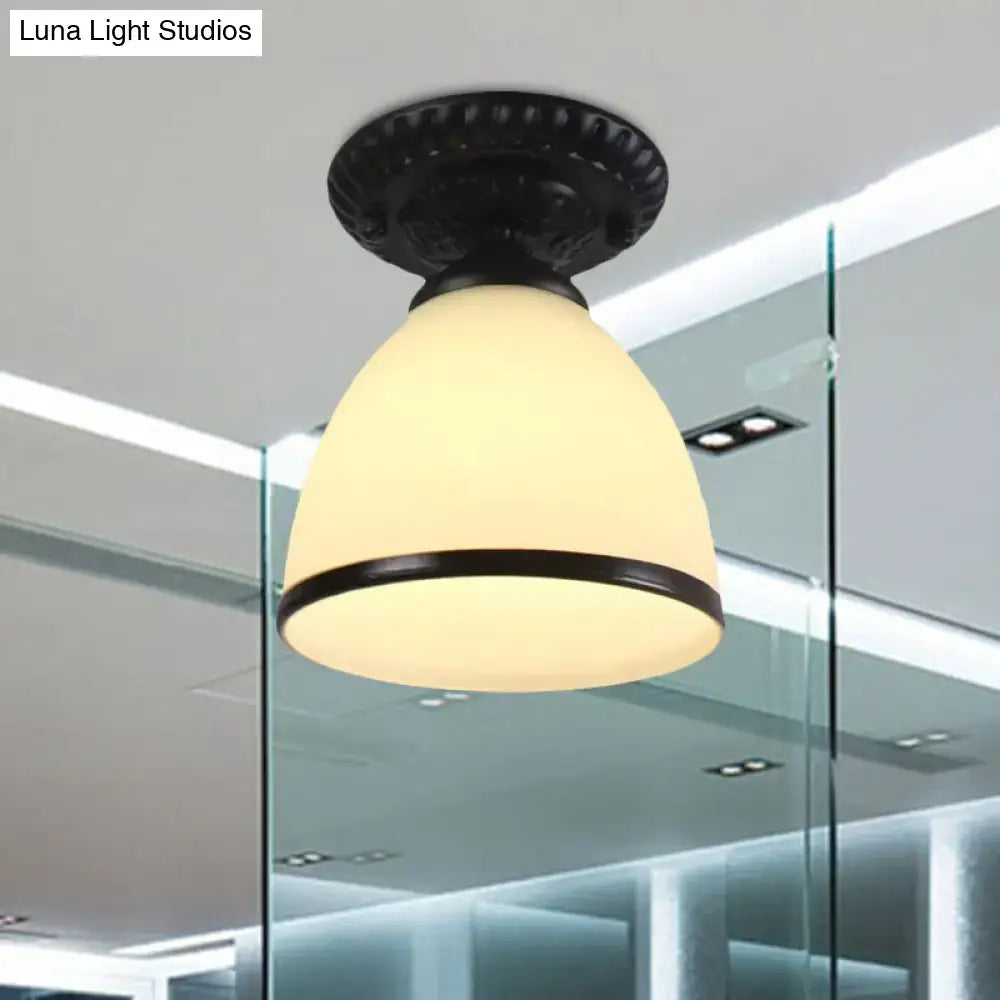 White glass ceiling light by Decorbites, frosted bell shade flush mount with dark rim on Tampa Home & Garden Store