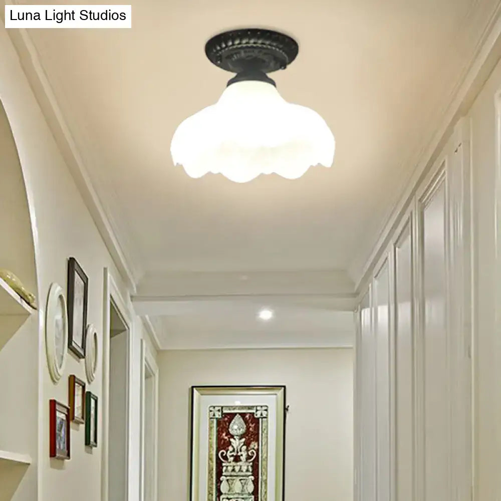 White Glass Ceiling Light flush mount by Decorbites in a white hallway on Tampa Home & Garden Store
