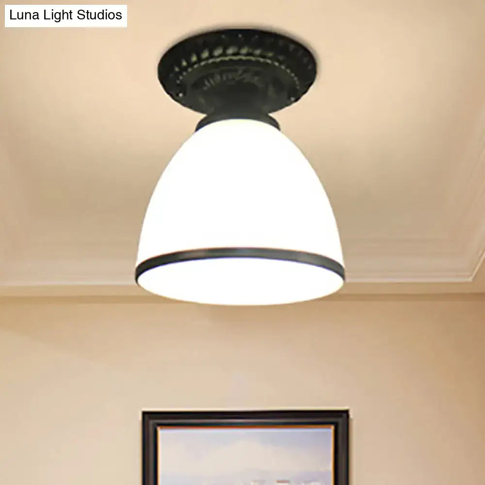 White glass ceiling light flush mount by Decorbites with black mounting ring on Tampa Home & Garden Store