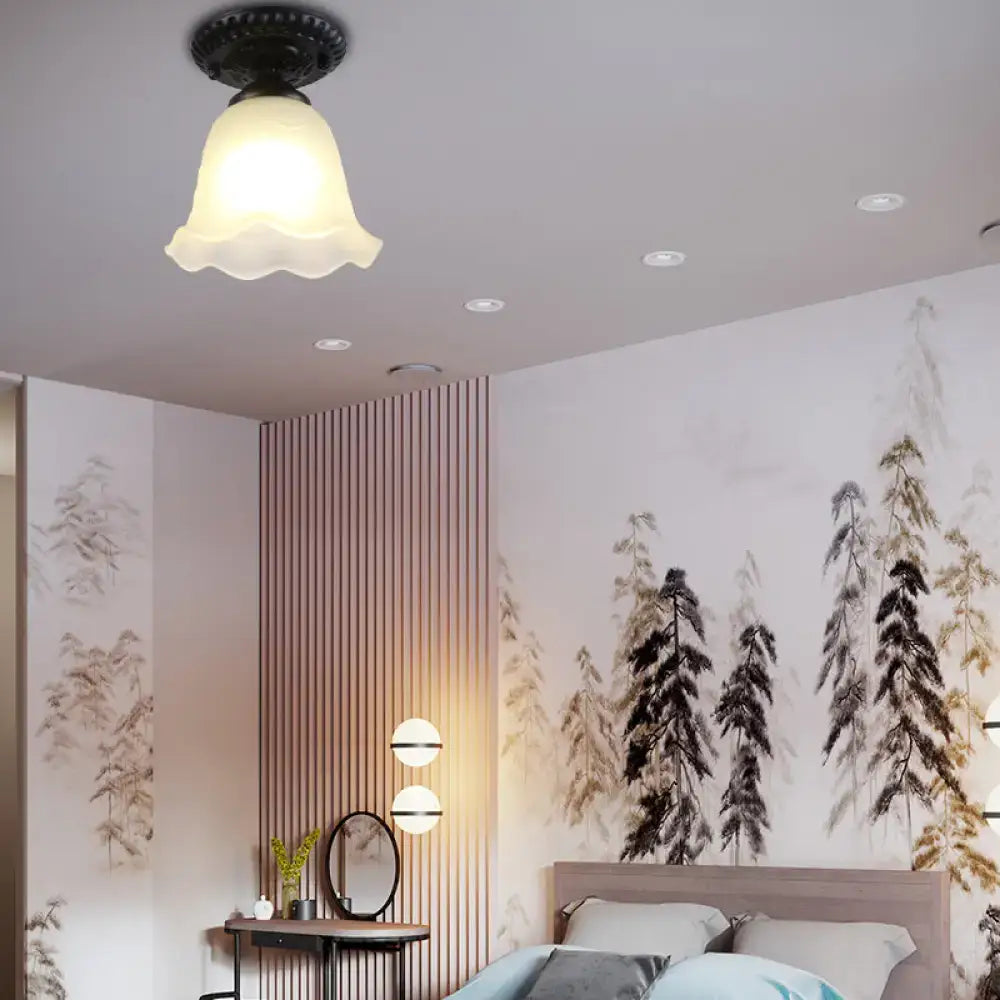 White glass ceiling light flush mount with frosted bell shade by Decorbites on Tampa Home & Garden Store