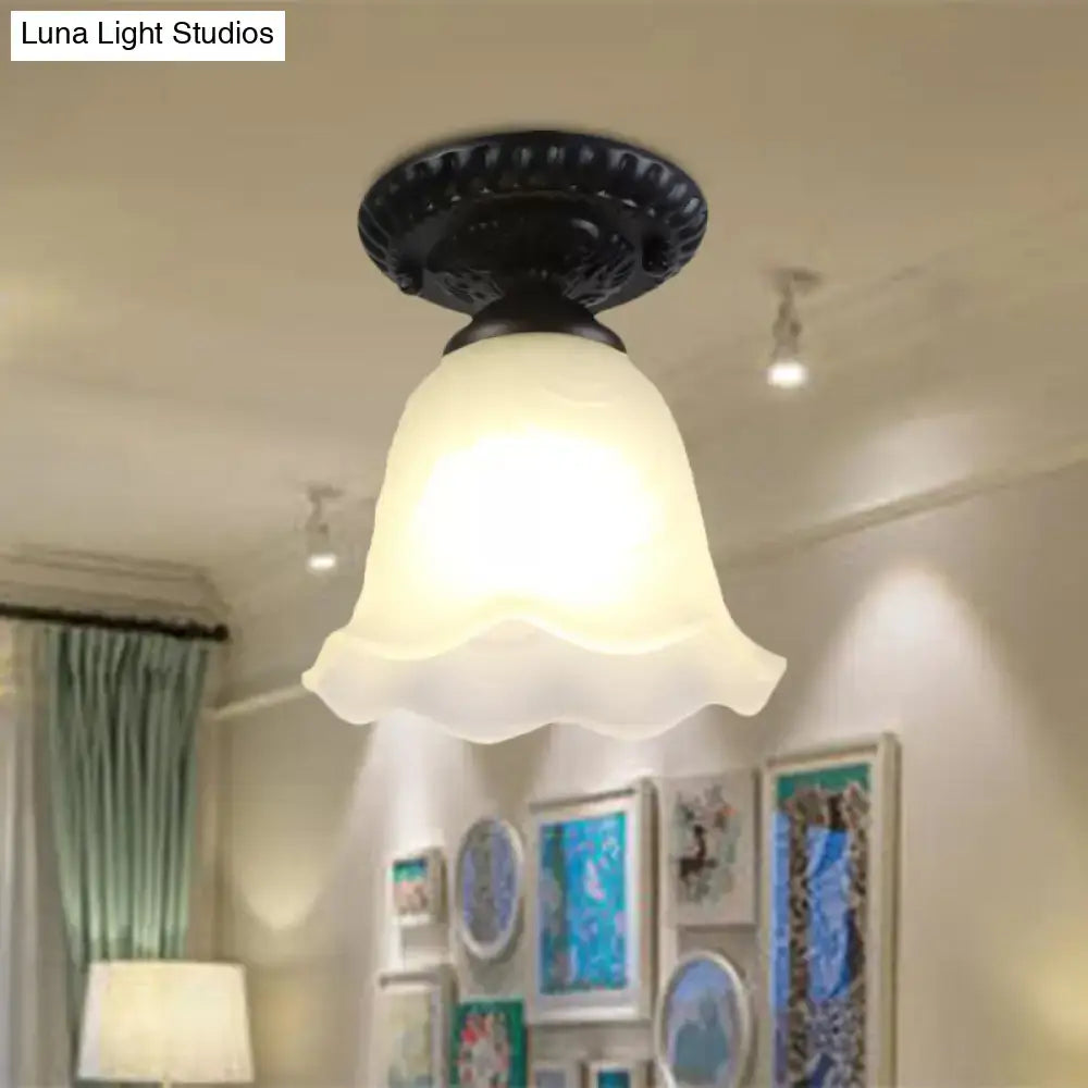 White glass ceiling light Decorbites, flush mount with dark bronze canopy on Tampa Home & Garden Store