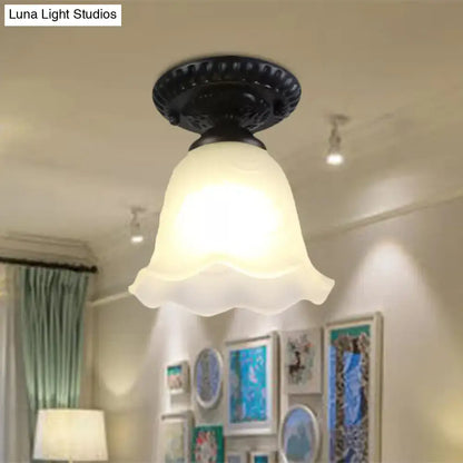 White glass ceiling light Decorbites, flush mount with dark bronze canopy on Tampa Home & Garden Store