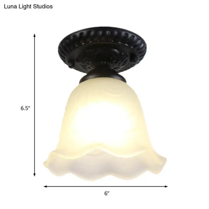 White Glass Ceiling Light flush mount with frosted scalloped shade and dark bronze canopy on Tampa Home & Garden Store