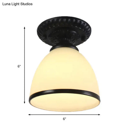 White Glass Ceiling Light Decorbites with frosted shade and black mount, 6-inch diameter on Tampa Home & Garden Store