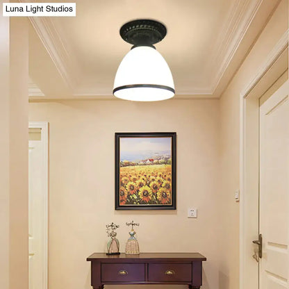 White glass ceiling light Decorbites flush mount with black metal base on Tampa Home & Garden Store