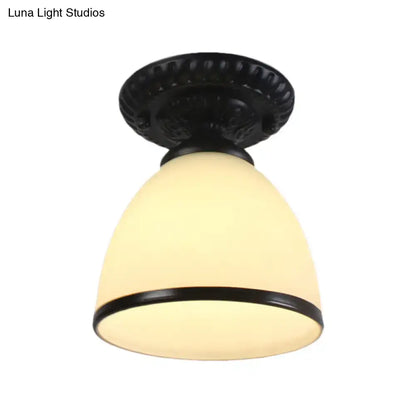 White Glass Ceiling Light by Decorbites, frosted bell shade with black trim, flush mount on Tampa Home & Garden Store