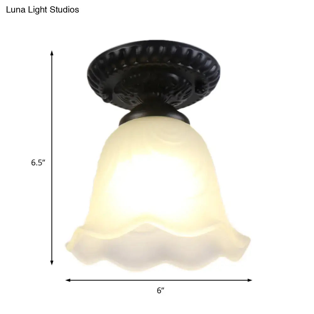 White Glass Ceiling Light with frosted scalloped shade and dark bronze canopy flush mount on Tampa Home & Garden Store