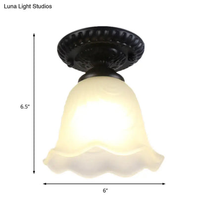 White Glass Ceiling Light with frosted scalloped shade and dark bronze canopy flush mount on Tampa Home & Garden Store