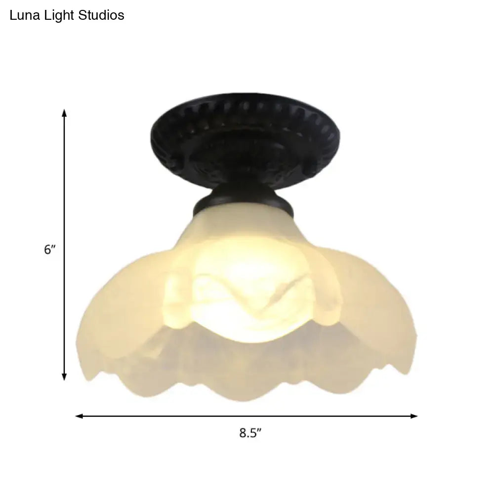 White Glass Ceiling Light flush mount with scalloped shade, dark bronze mount Decorbites on Tampa Home & Garden Store