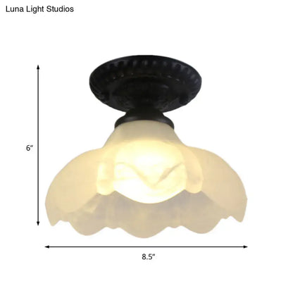 White Glass Ceiling Light flush mount with scalloped shade, dark bronze mount Decorbites on Tampa Home & Garden Store