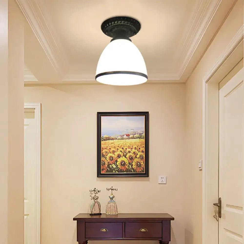 White glass ceiling light flush mount with black canopy by Decorbites on Tampa Home & Garden Store