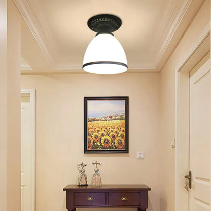 White glass ceiling light flush mount with black canopy by Decorbites on Tampa Home & Garden Store