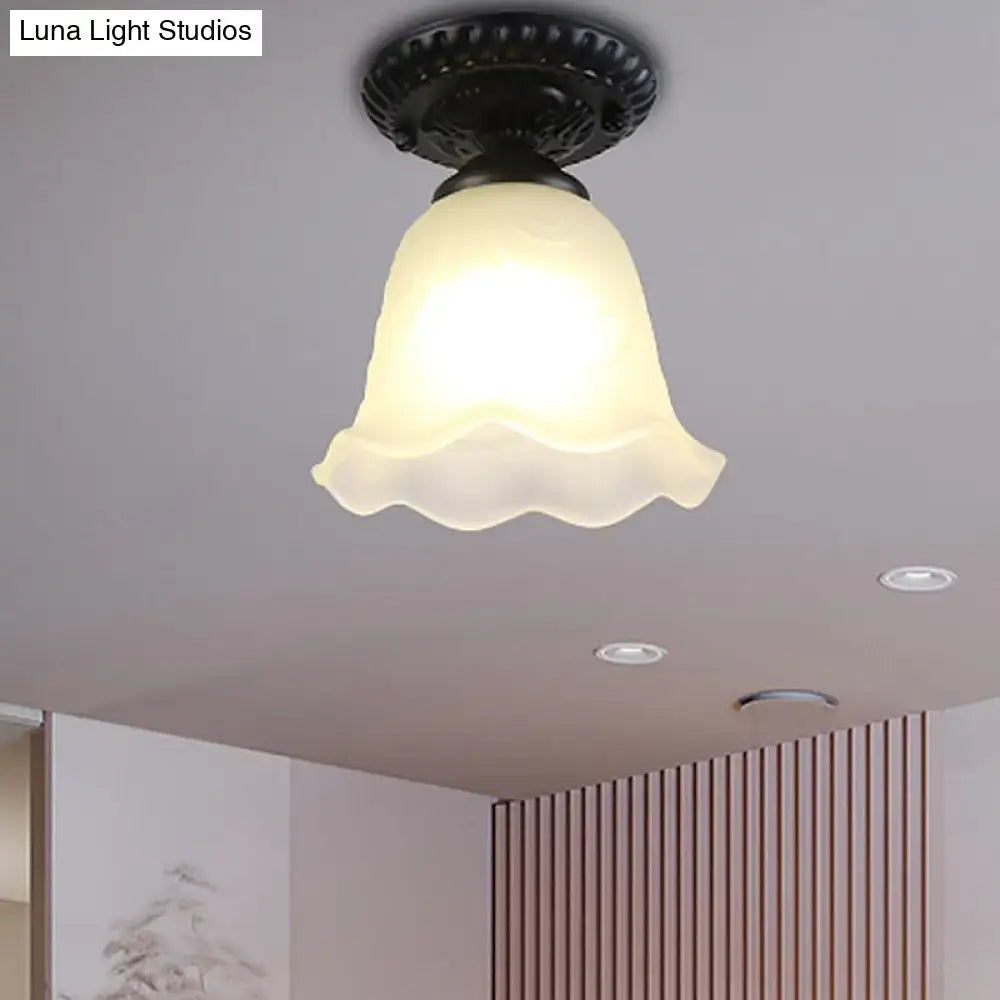 White glass ceiling light flush mount with scalloped edge shade by Decorbites on Tampa Home & Garden Store