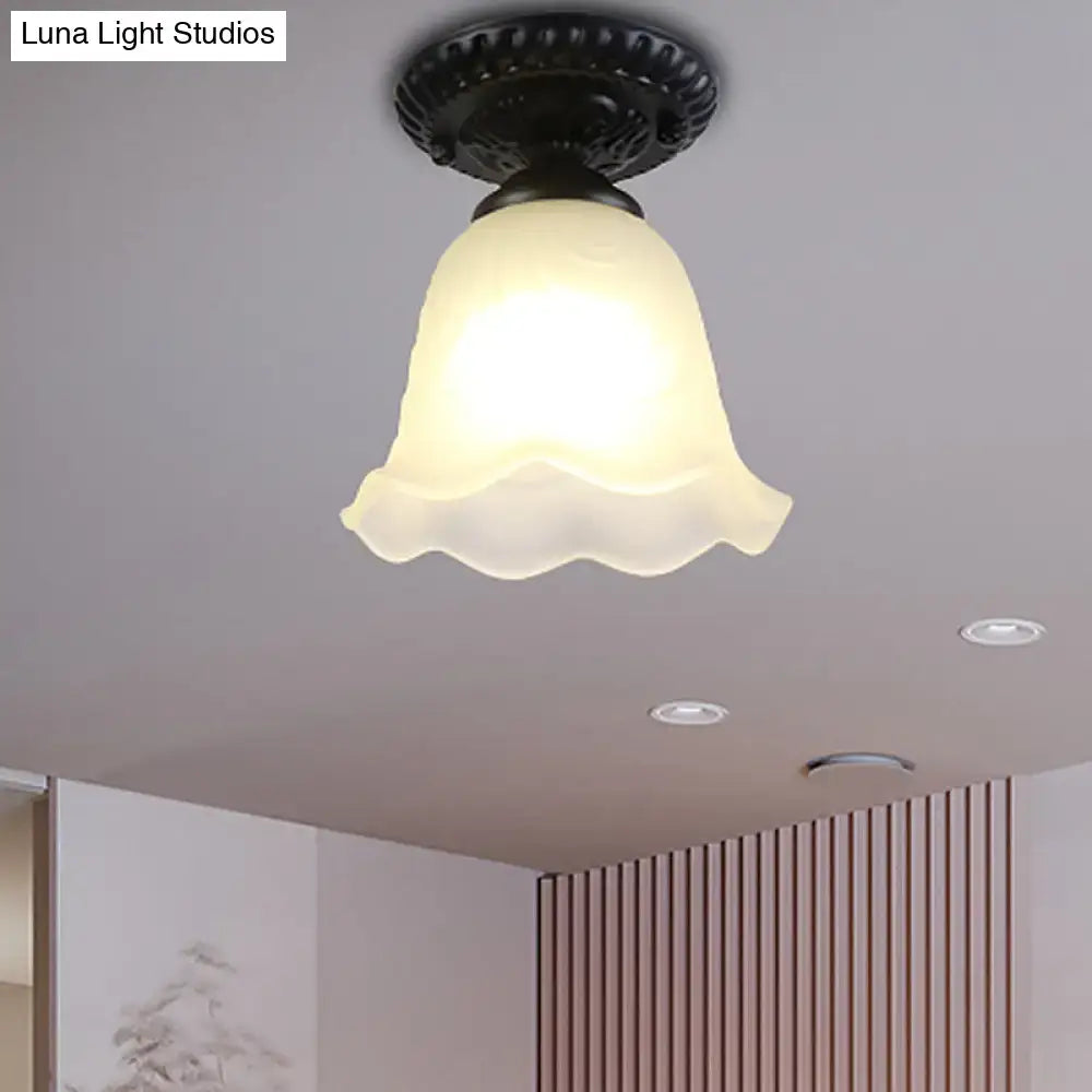 White glass ceiling light flush mount by Decorbites with a scalloped frosted shade on Tampa Home & Garden Store