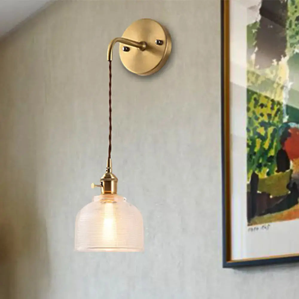Decorbites Textured Glass Dome Sconce with brass wall plate and ribbed glass shade on Tampa Home & Garden Store