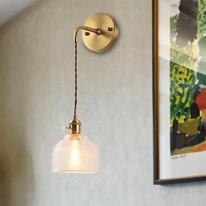 Decorbites Textured Glass Dome Sconce with brass wall plate and ribbed glass shade on Tampa Home & Garden Store