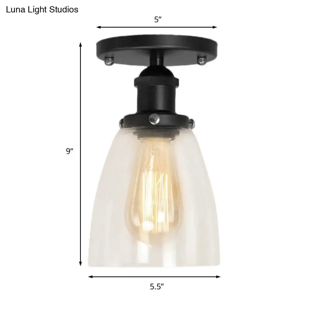 Black Glass Semi Flush Light by Decorbites; black metal mount, clear glass shade, Edison bulb on Tampa Home & Garden Store