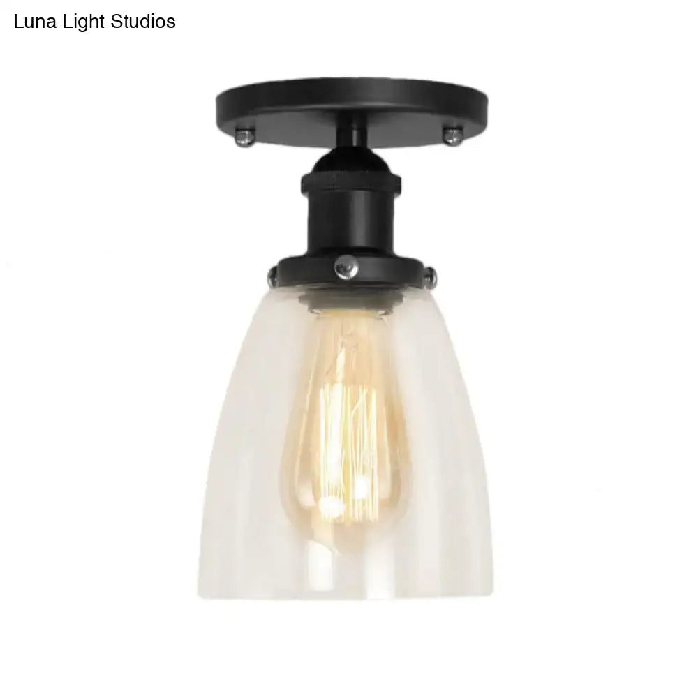 Black glass semi-flush light by Decorbites with black metal mount and frosted glass shade on Tampa Home & Garden Store