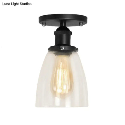 Black glass semi-flush mount light with frosted glass shade and Edison bulb Decorbites on Tampa Home & Garden Store