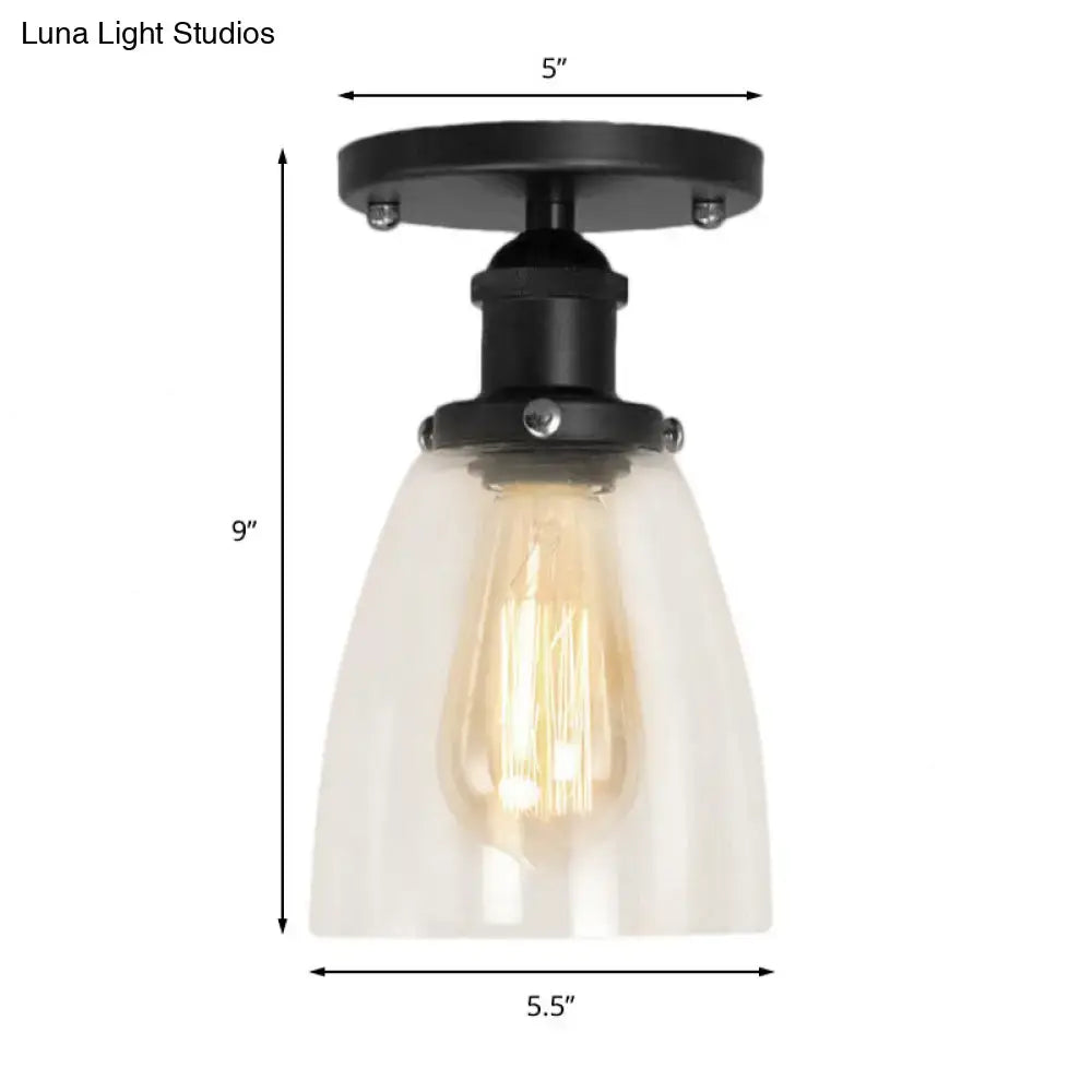 Black Glass Semi Flush Light by Decorbites, frosted shade and Edison bulb, 9in drop on Tampa Home & Garden Store