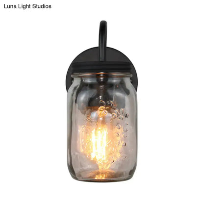 Black jar glass wall lamp by Decorbites with hanging loop and Edison bulb on Tampa Home & Garden Store