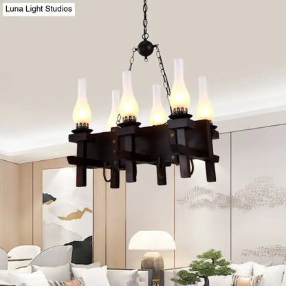 Black Frosted Glass Chandelier with Wood Beam, candle-style lights, Decorbites on Tampa Home & Garden Store