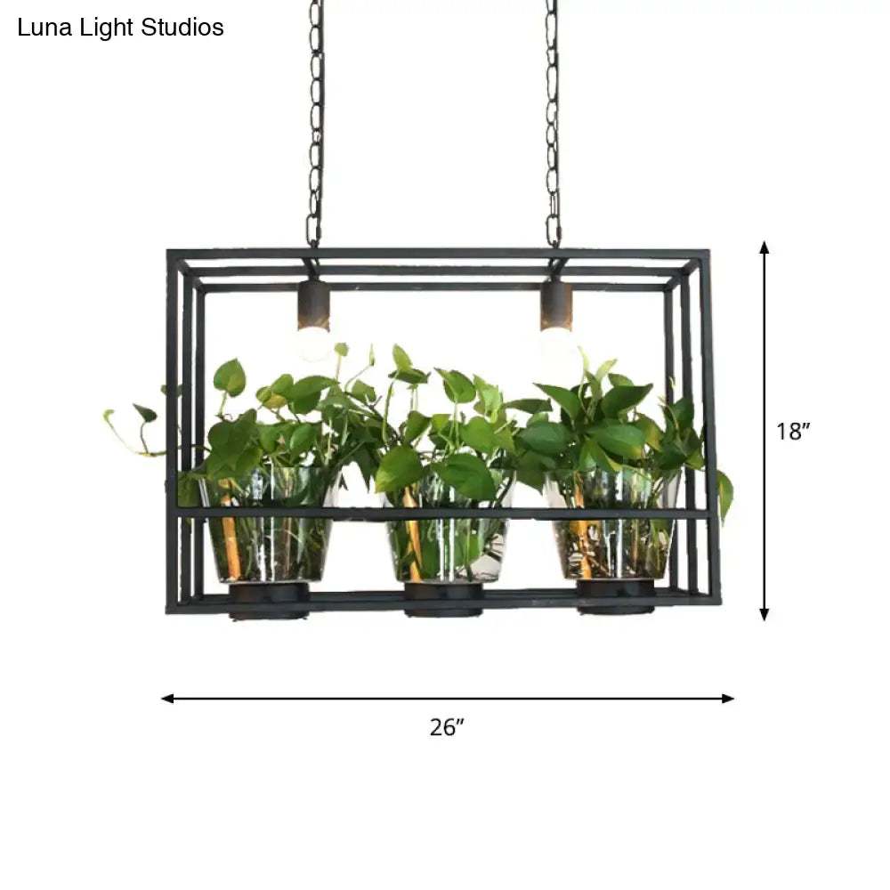 Black iron glass pendant with three glass planters, 26in wide x 18in high, Decorbites on Tampa Home & Garden Store