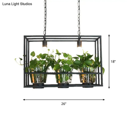 Black iron glass pendant with three glass planters, 26in wide x 18in high, Decorbites on Tampa Home & Garden Store