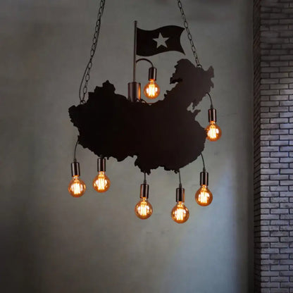 Black Iron Chandelier Light map silhouette with Edison bulbs by Decorbites Home & Garden on Tampa Home & Garden Store