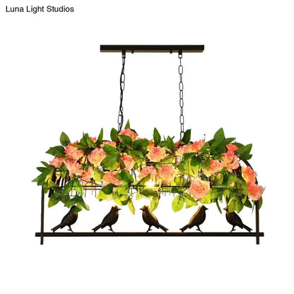 Industrial metal birdcage pendant light with pink roses and green leaves 2 chains 4 birds on Tampa Home & Garden Store