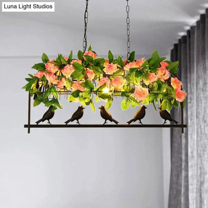 Industrial metal birdcage pendant light with five birds and peach pink flowers Decorbites on Tampa Home & Garden Store