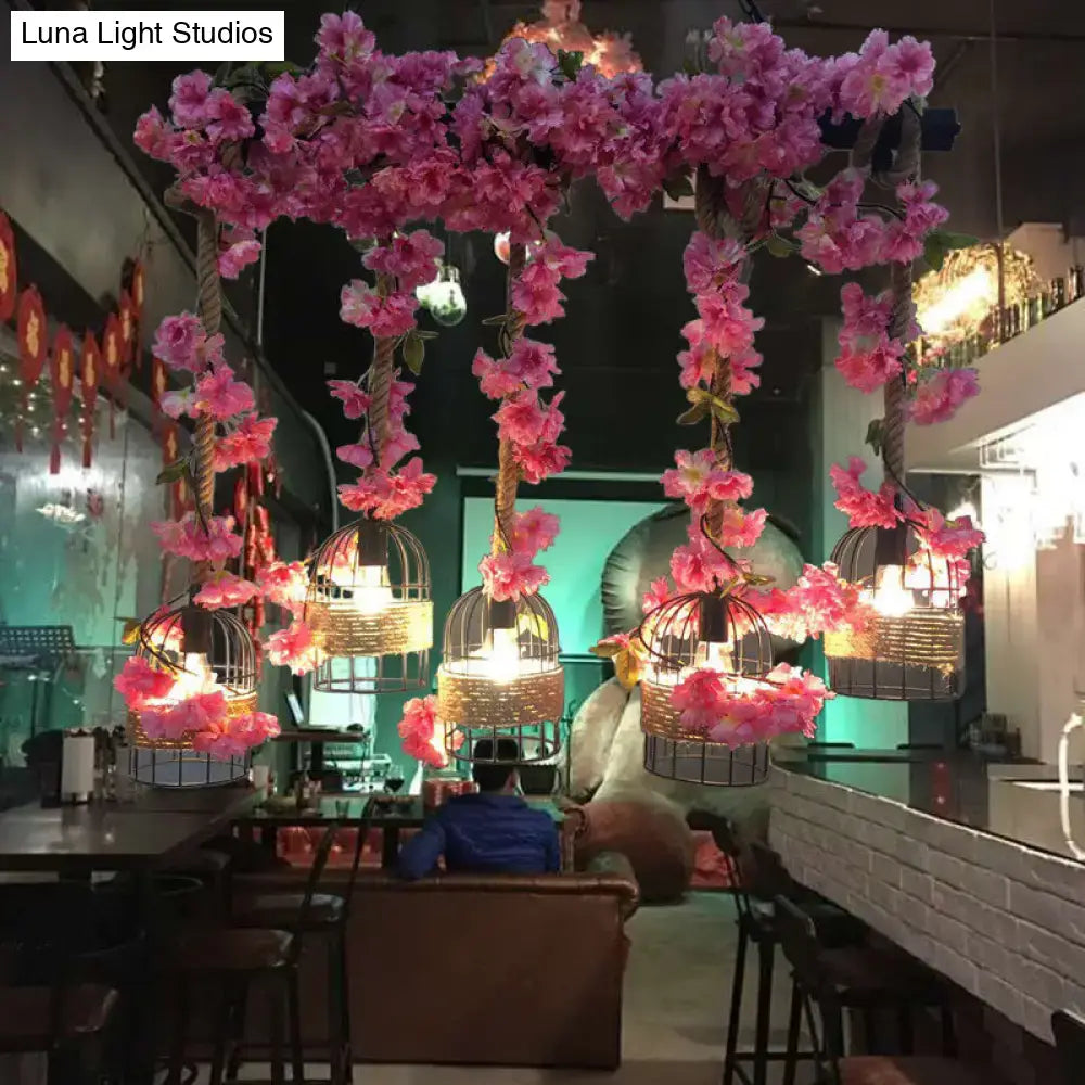Pink Flower Cage Lamp by Decorbites, pink floral cage lanterns with warm amber light on Tampa Home & Garden Store