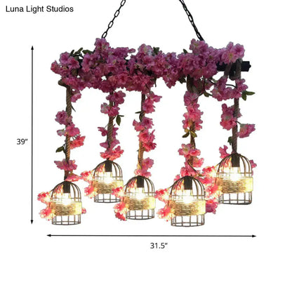 Pink Flower Cage Lamp with five hanging birdcage pendants and warm glow Decorbites on Tampa Home & Garden Store