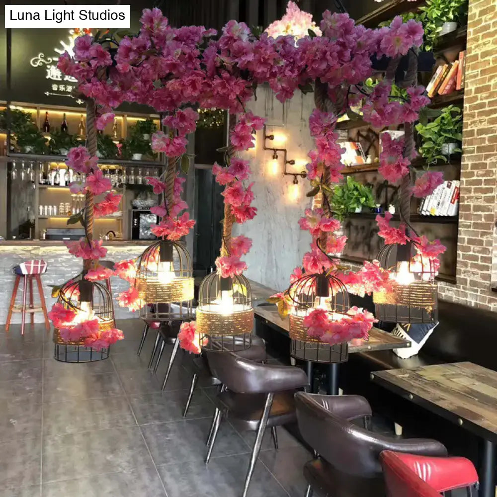 Pink Flower Cage Lamp set by Decorbites; pink blossom-wrapped birdcage lamps with warm bulbs on Tampa Home & Garden Store