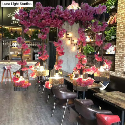 Pink Flower Cage Lamp set by Decorbites; pink blossom-wrapped birdcage lamps with warm bulbs on Tampa Home & Garden Store