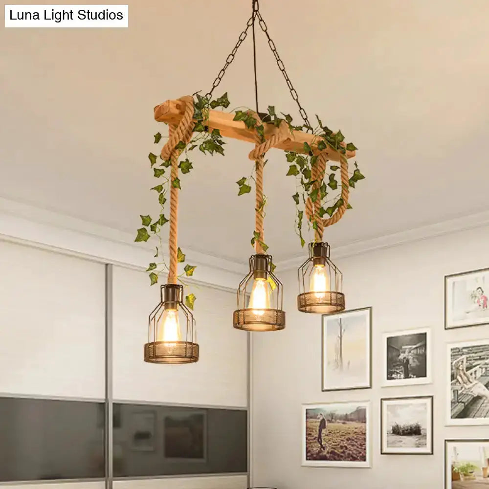 Rustic wood rope caged island pendant light trio for kitchen island by Decorbites on Tampa Home & Garden Store