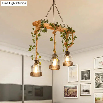 Rustic wood rope caged island pendant light trio for kitchen island by Decorbites on Tampa Home & Garden Store