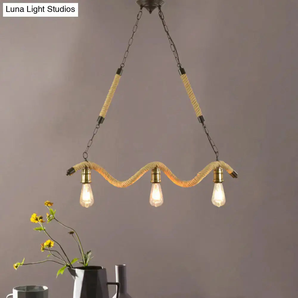 Decorbites rustic beige rope three-light kitchen pendant with exposed bulbs on Tampa Home & Garden Store