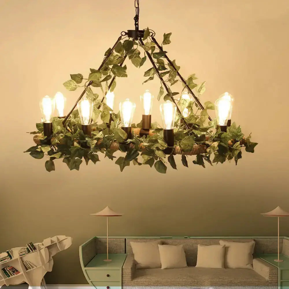 Industrial pink & green ivy LED pendant light with leafy vines around a triangular metal frame on Tampa Home & Garden Store