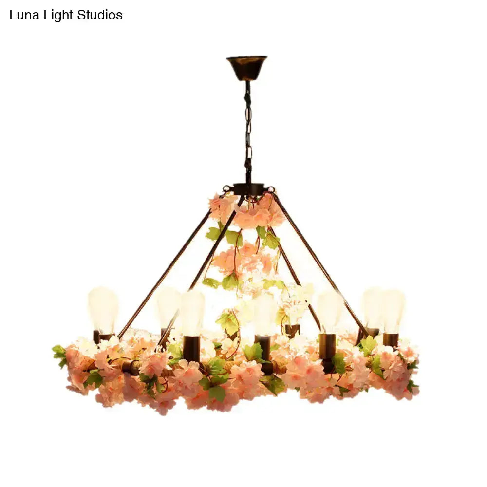 Industrial LED pendant light with pink-green ivy and garland by Decorbites for restaurant on Tampa Home & Garden Store