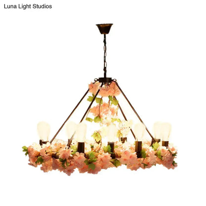 Industrial LED pendant light with pink-green ivy and garland by Decorbites for restaurant on Tampa Home & Garden Store