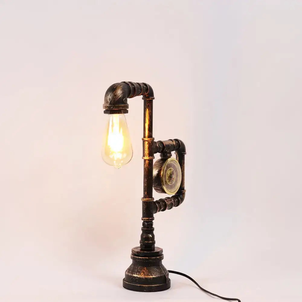 Brass Pipe Table Lamp industrial style with exposed Edison bulb and dark patina pipes on Tampa Home & Garden Store