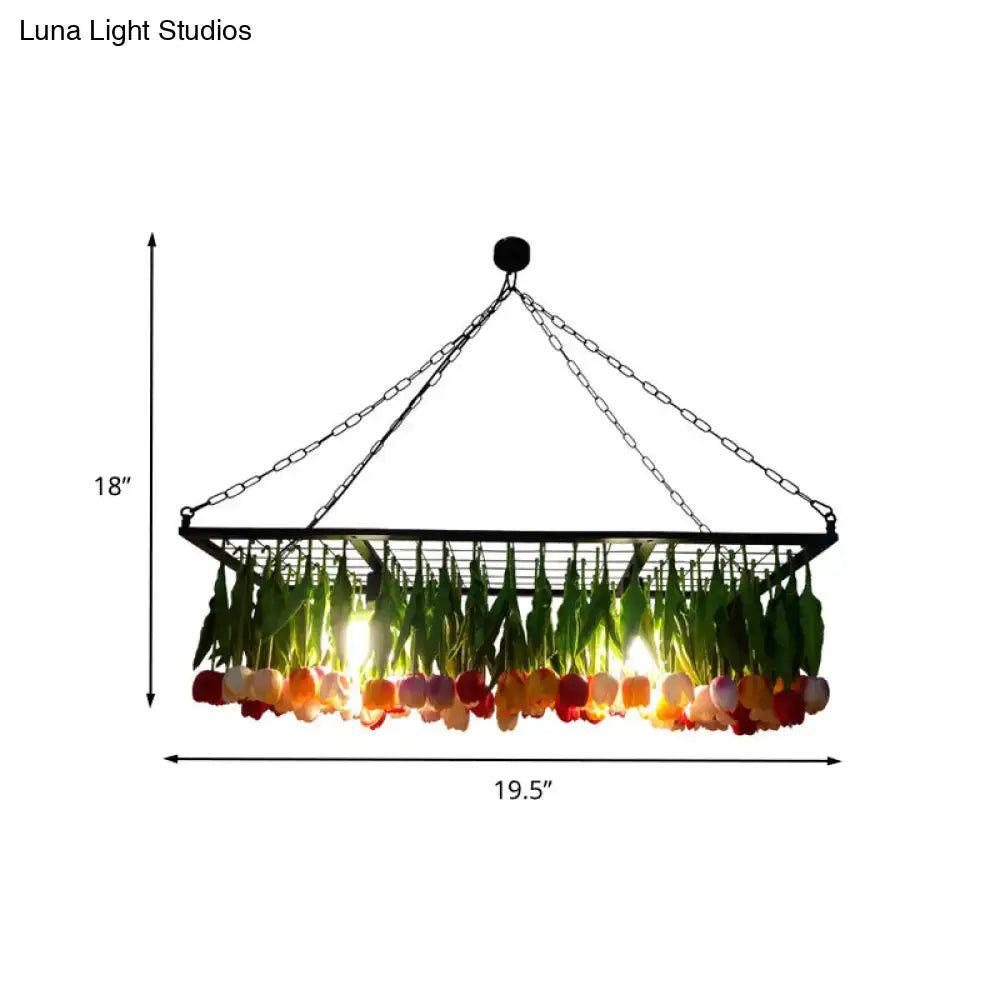 Green Tulip LED Pendant light with a black frame and hanging chains, 18" tall, Decorbites on Tampa Home & Garden Store