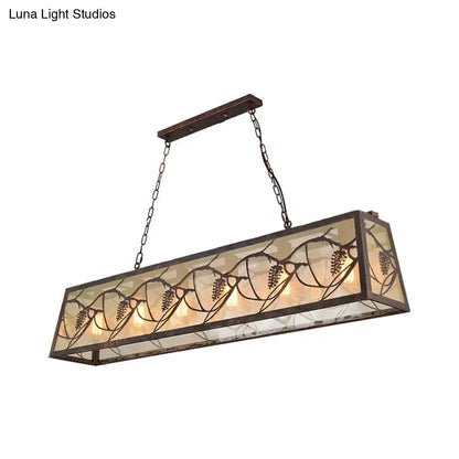 Bronze industrial island pendant light with rectangular shade, vine motif, dual chains Decorbites on Tampa Home & Garden Store