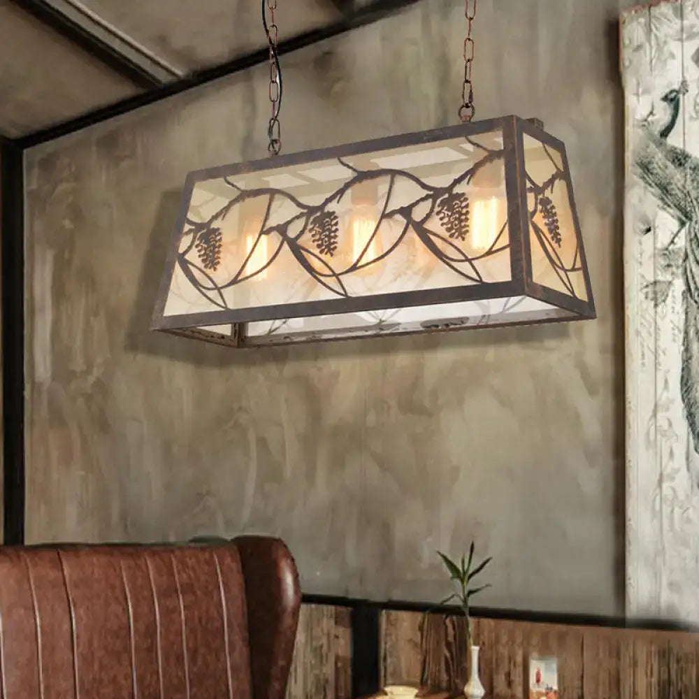 Bronze Industrial Island Light Pendant with metal frame and vine glass panels four bulbs on Tampa Home & Garden Store