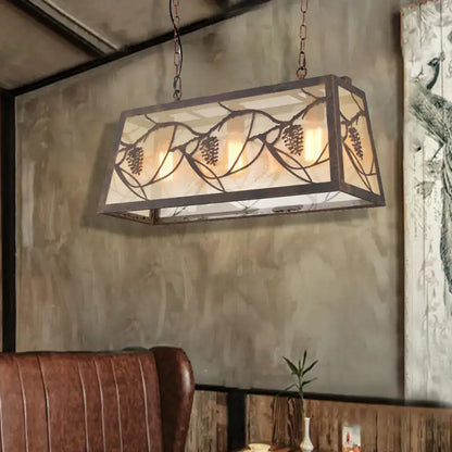 Bronze Industrial Island Light Pendant with metal frame and vine glass panels four bulbs on Tampa Home & Garden Store
