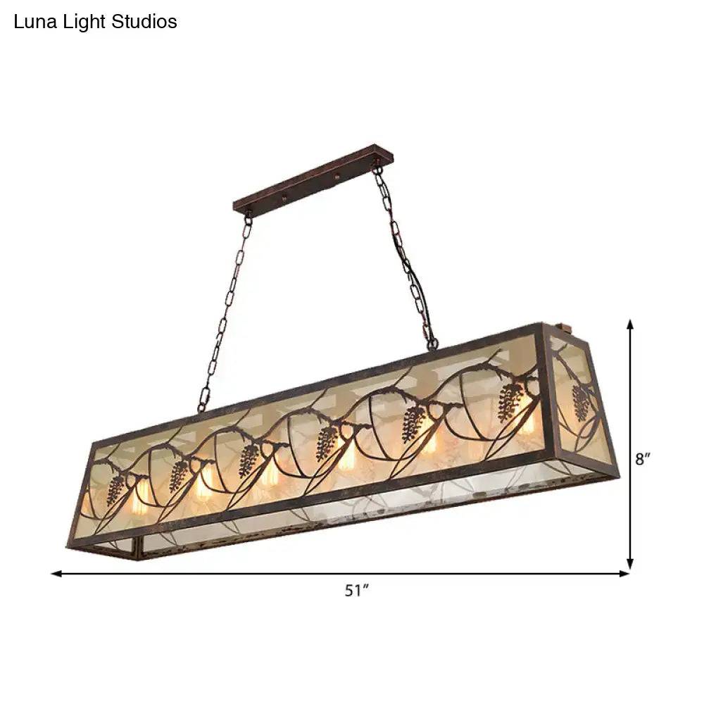 Bronze industrial island light pendant with vine panels, 51in long, 8in tall Decorbites on Tampa Home & Garden Store