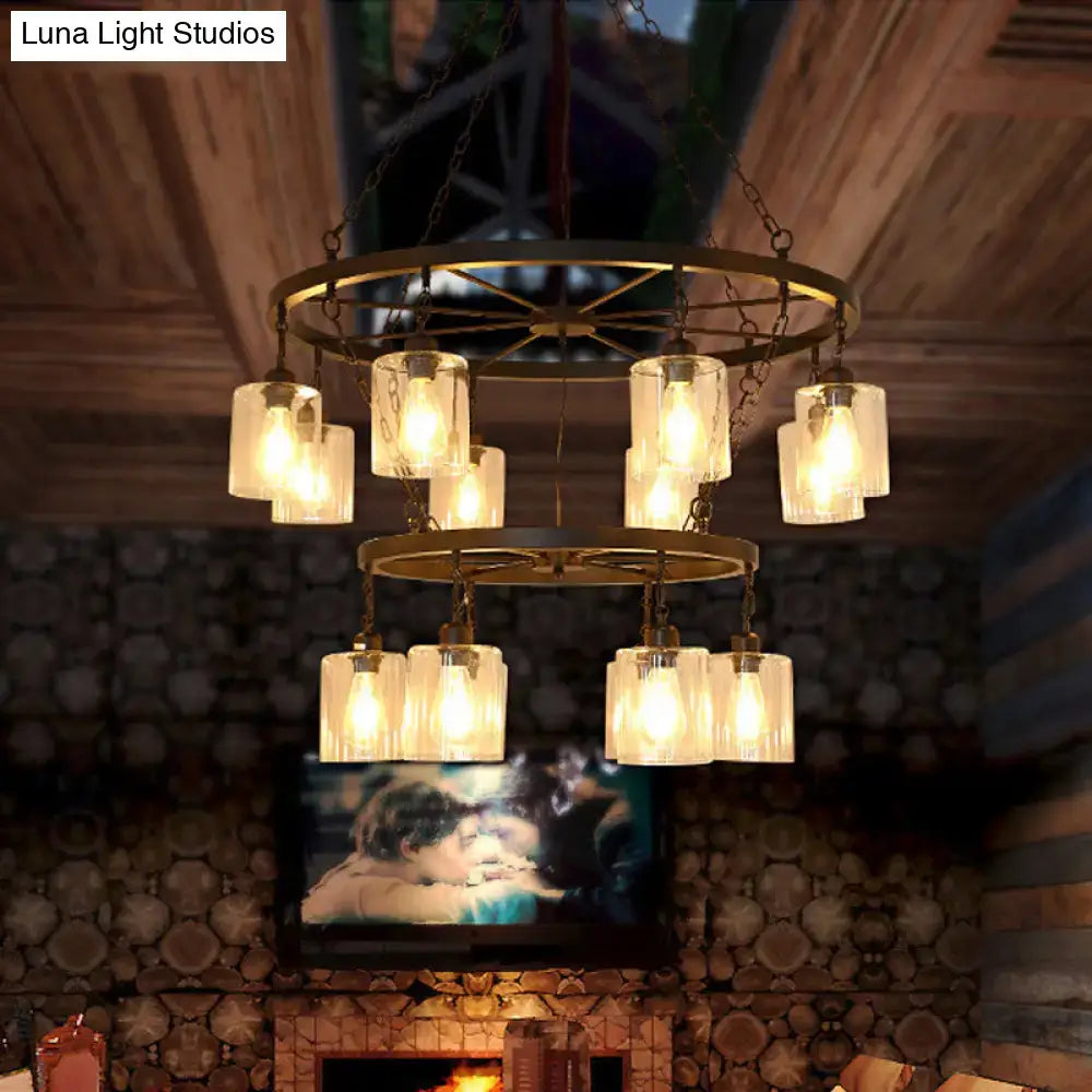 Black Glass Chandelier Two-Tier Industrial by Decorbites with clear glass shades on Tampa Home & Garden Store