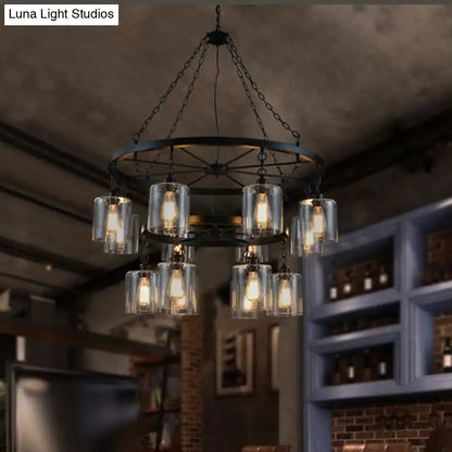 Black Glass Chandelier Two-Tier Industrial Design by Decorbites with glass shades on Tampa Home & Garden Store